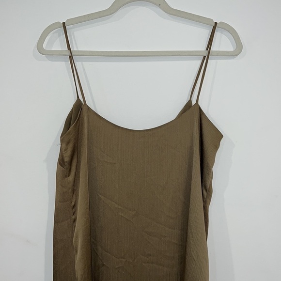 ZARA Olive Green Satin Slip Midi Dress with side slits size Medium - Picture 9 of 17